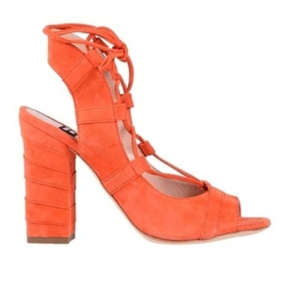 Moschino Shoes - Boutique Moschino Orange Suede Block Strappy Heel